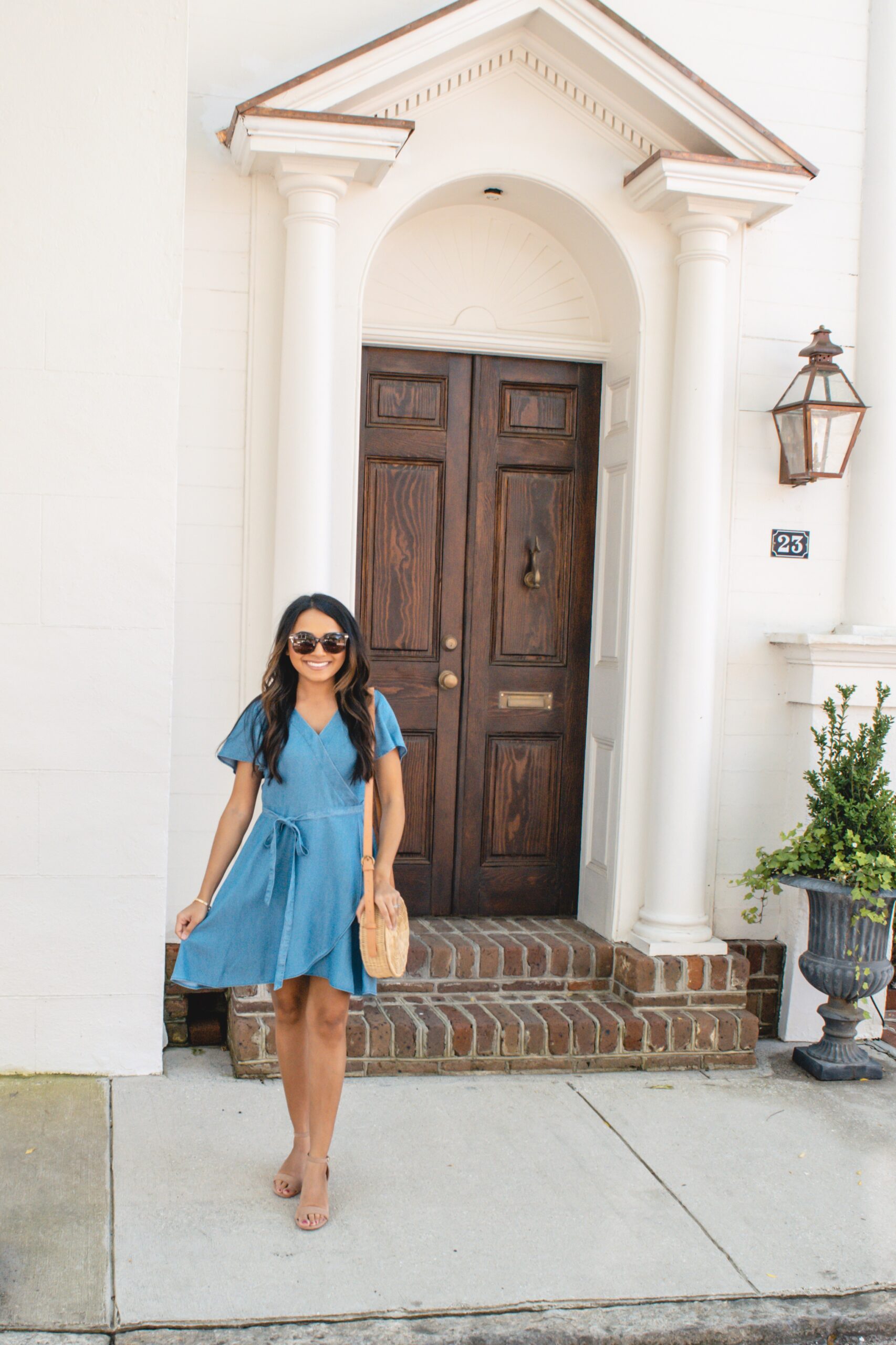 Spring Style // Chambray Dress, Sunglasses, Straw Bag