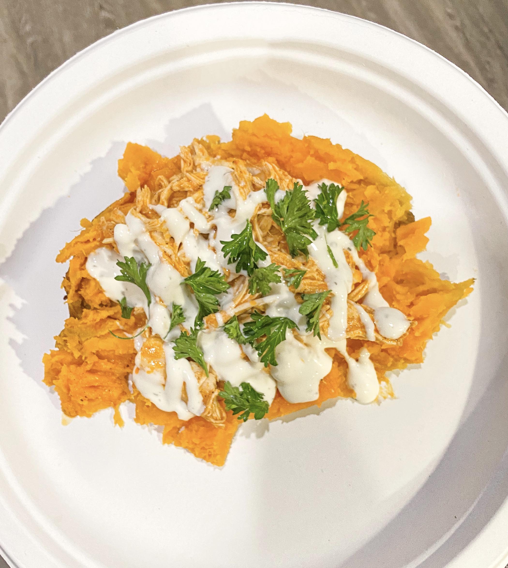 Slow Cooker Buffalo Chicken Sweet Potatoes