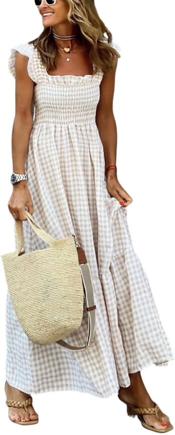 Amazong tan gingham tan dress