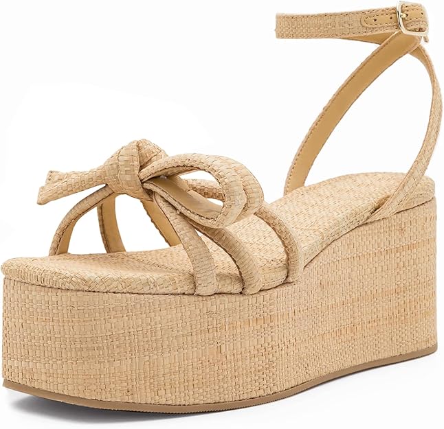Bow raffia amazon platform sandals