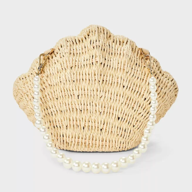 target raffia and pearl seashell bag